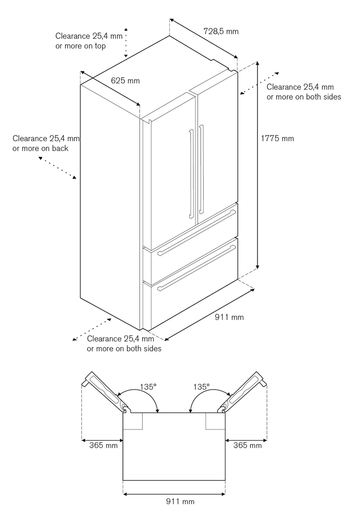 french door refrigerator door clearance