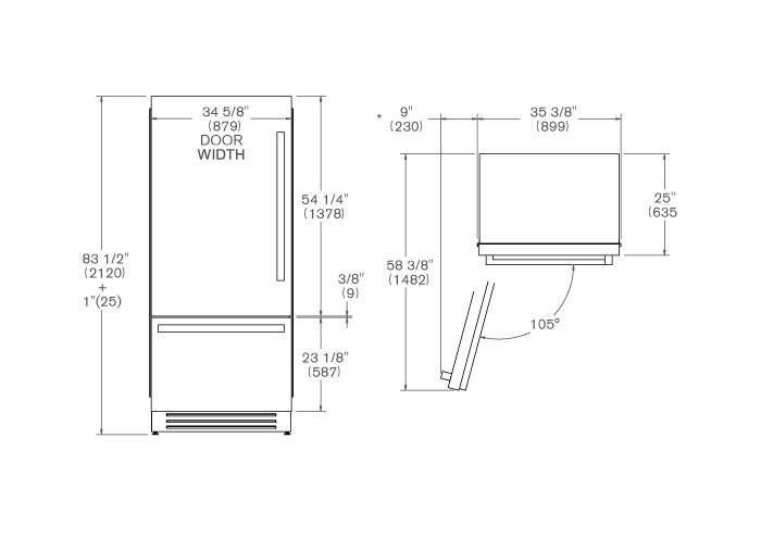 90 cm Built-In Bottom Mount, Panel Installed Left hinges | Bertazzoni