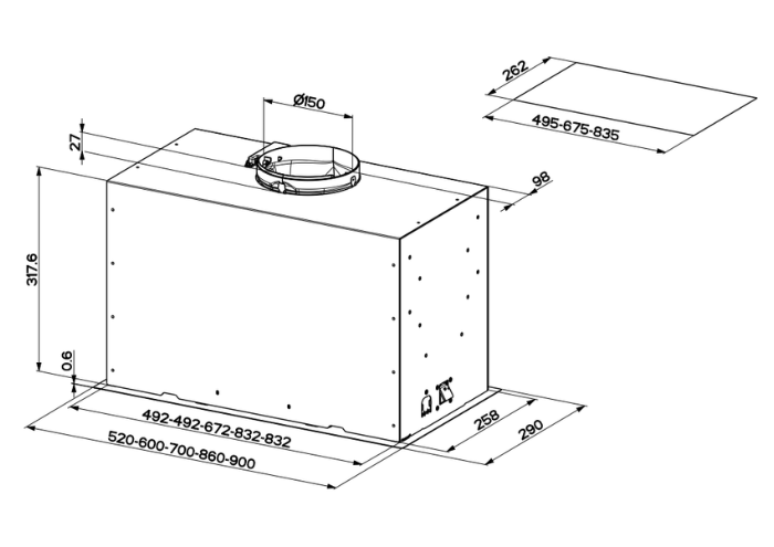 52 cm built-in hood, 1 motor | Bertazzoni